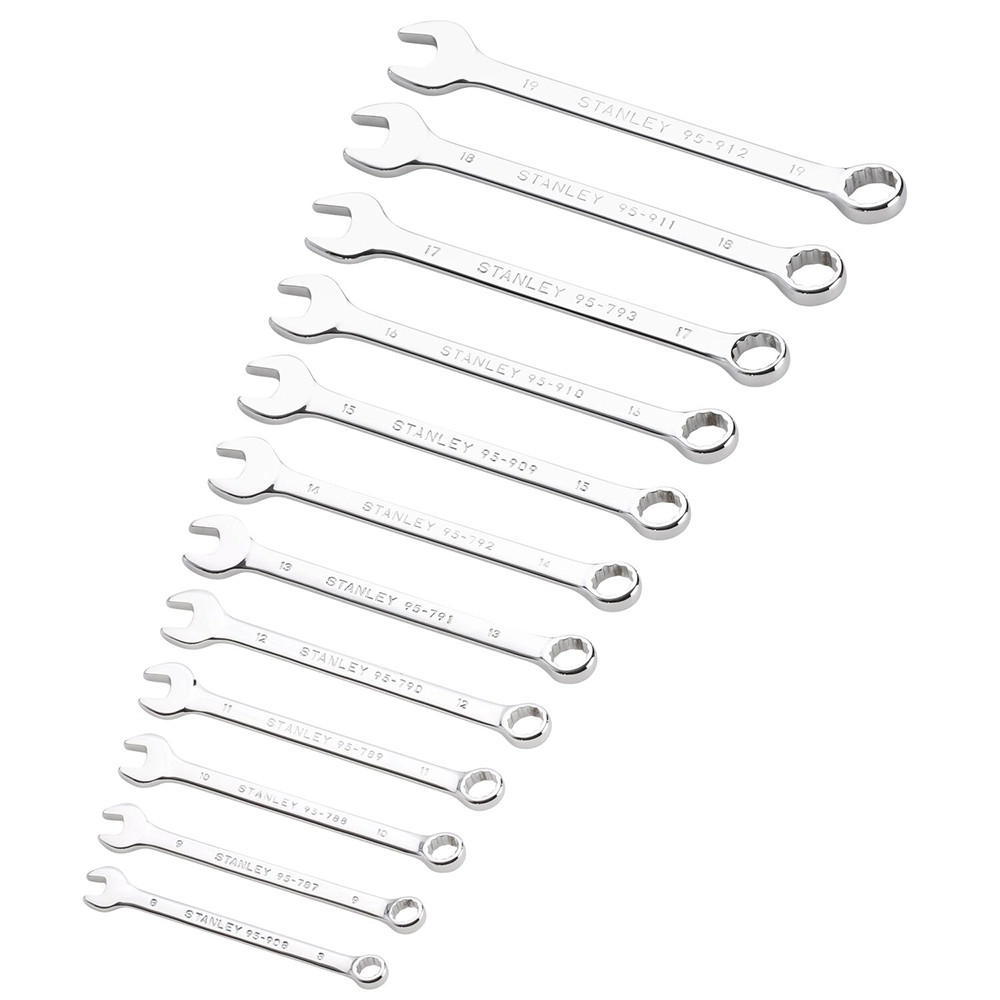 Stanley Combination Wrench Set Chrome Vanadium Metric 12-Piece 8–19mm